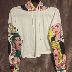 NWOT Comic book girls crop top hoodie